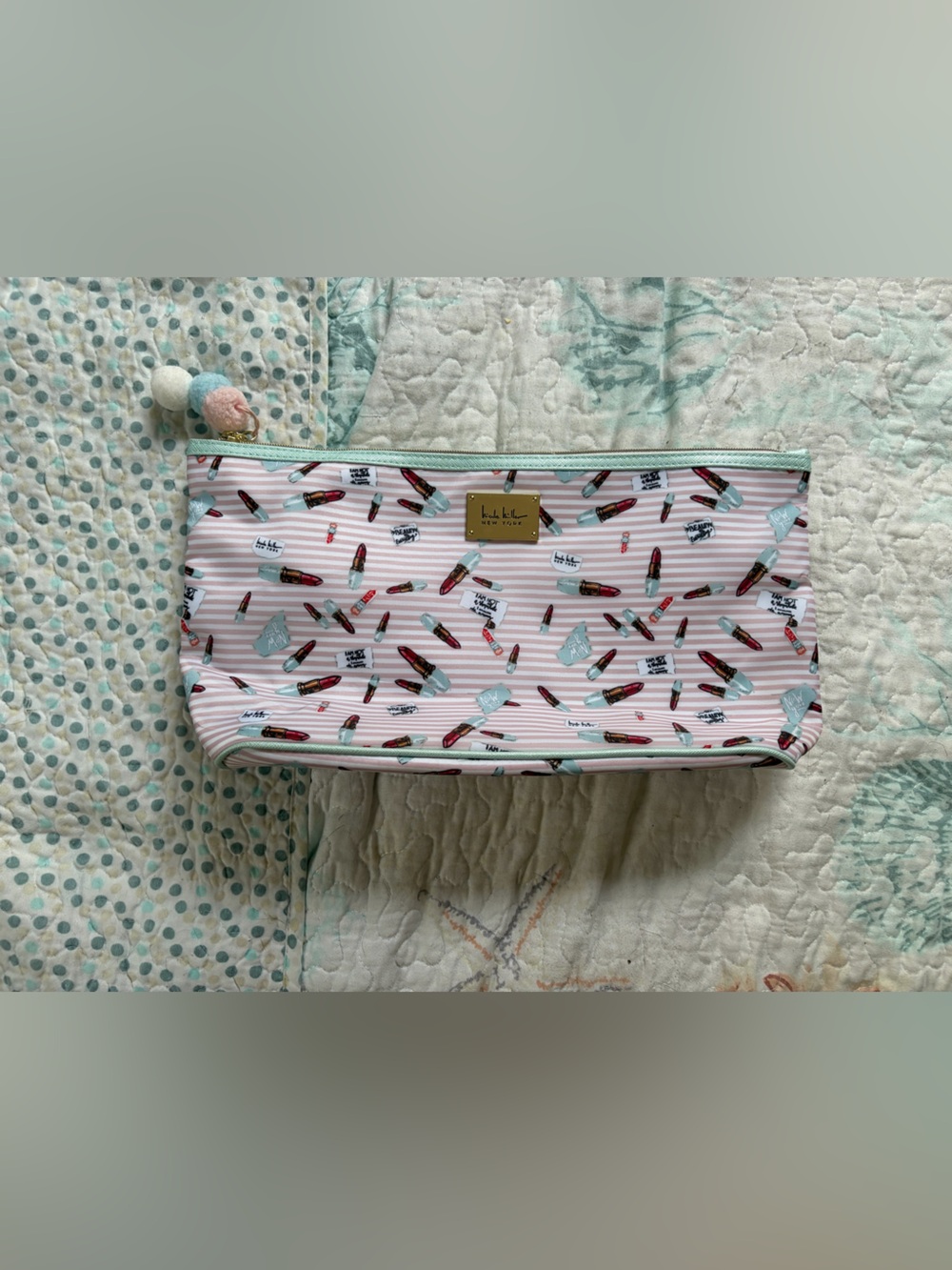 Pink Lipstick Print Cosmetic Pouch
